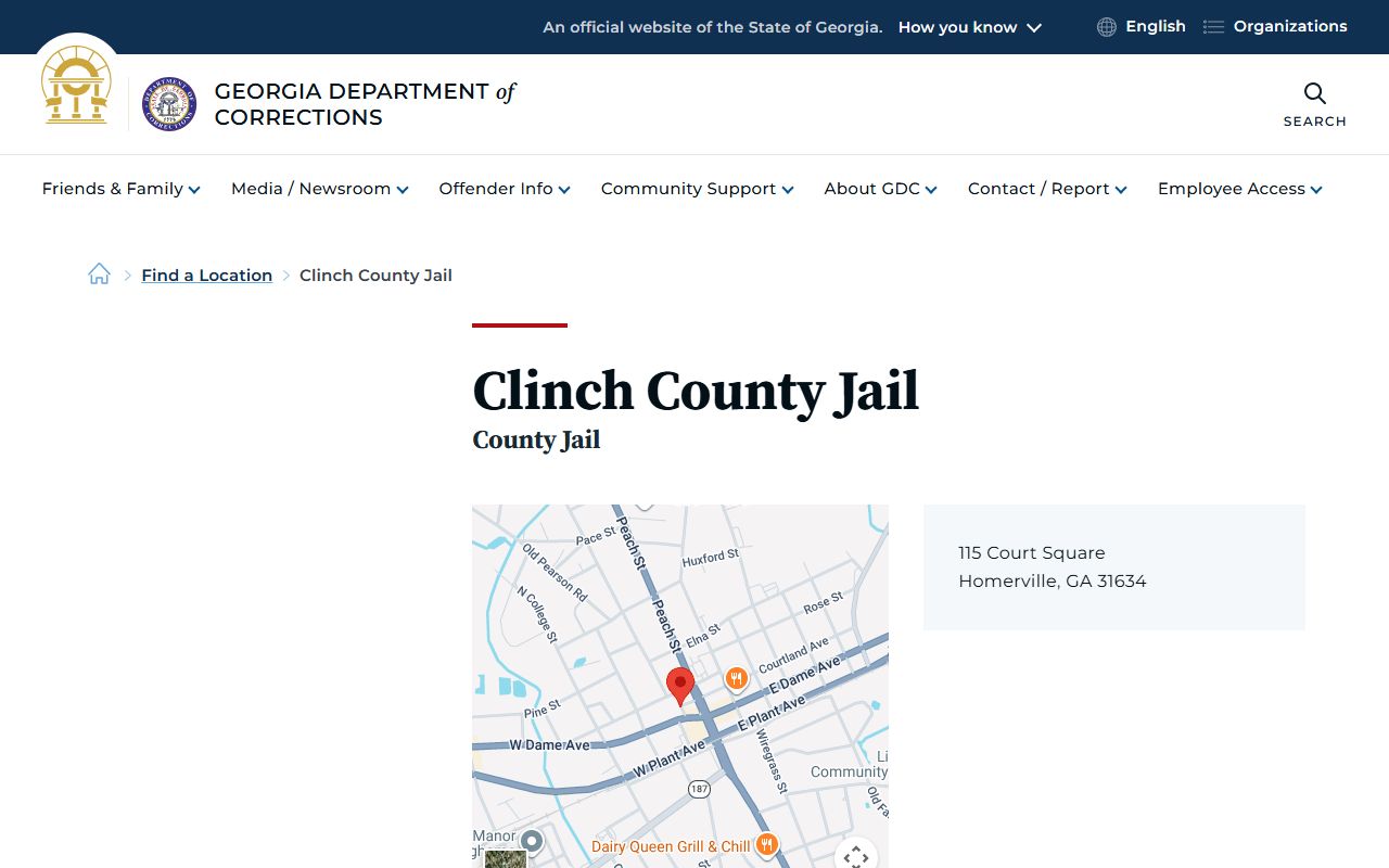 Clinch County Jail inmate lookup GDC location entry